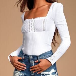 Free people sugar white ribbed long sleeve top size M